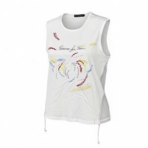 Vintage Parasuco White Sleeveless Mesh Detail Graphic Tank Top Size L Y2K NWT‎